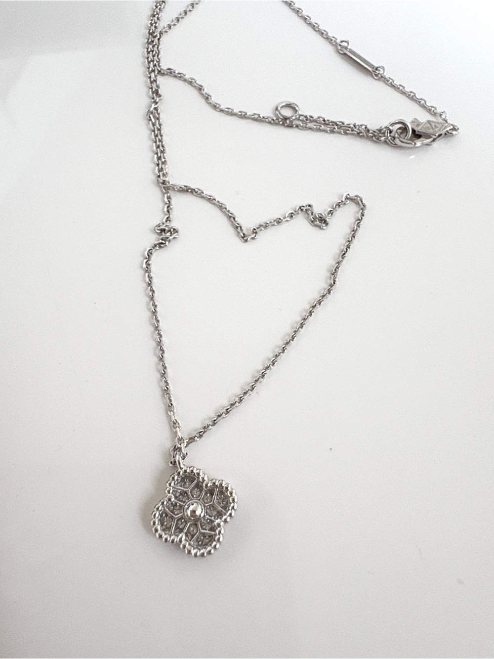 Van Cleef & Arpels 18K White Gold Diamond Sweet Alhambra Pendant Necklace - Picture 4 of 7